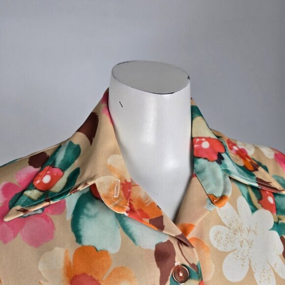 Vintage Orange Floral Button Up Collared Top Size L - Picture 2 of 9